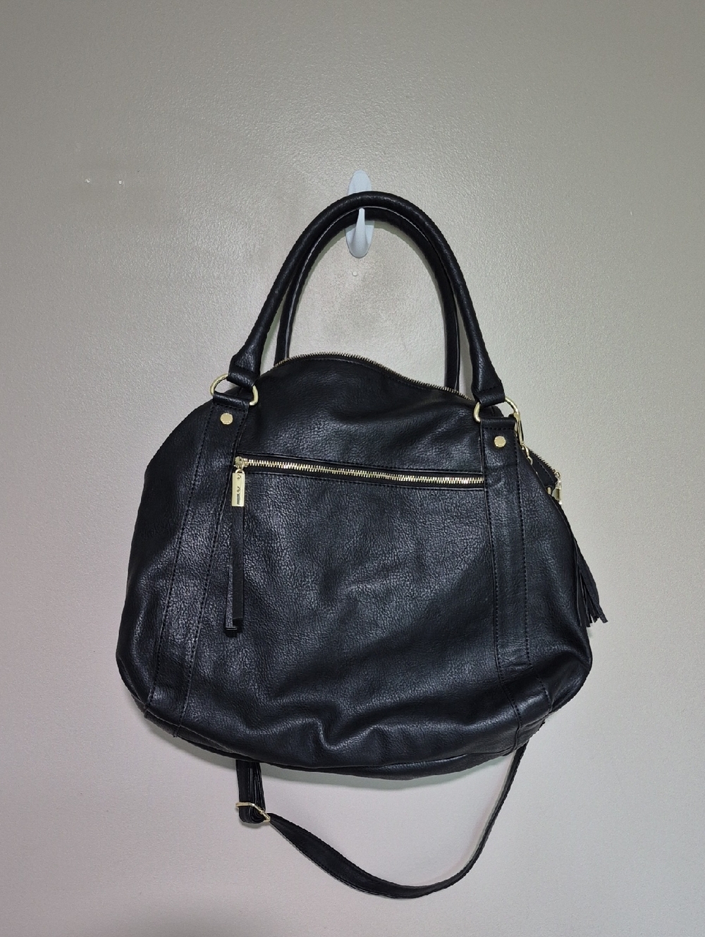 Steve Madden Classic Black Leather Satchel Handbag - Picture 3 of 7